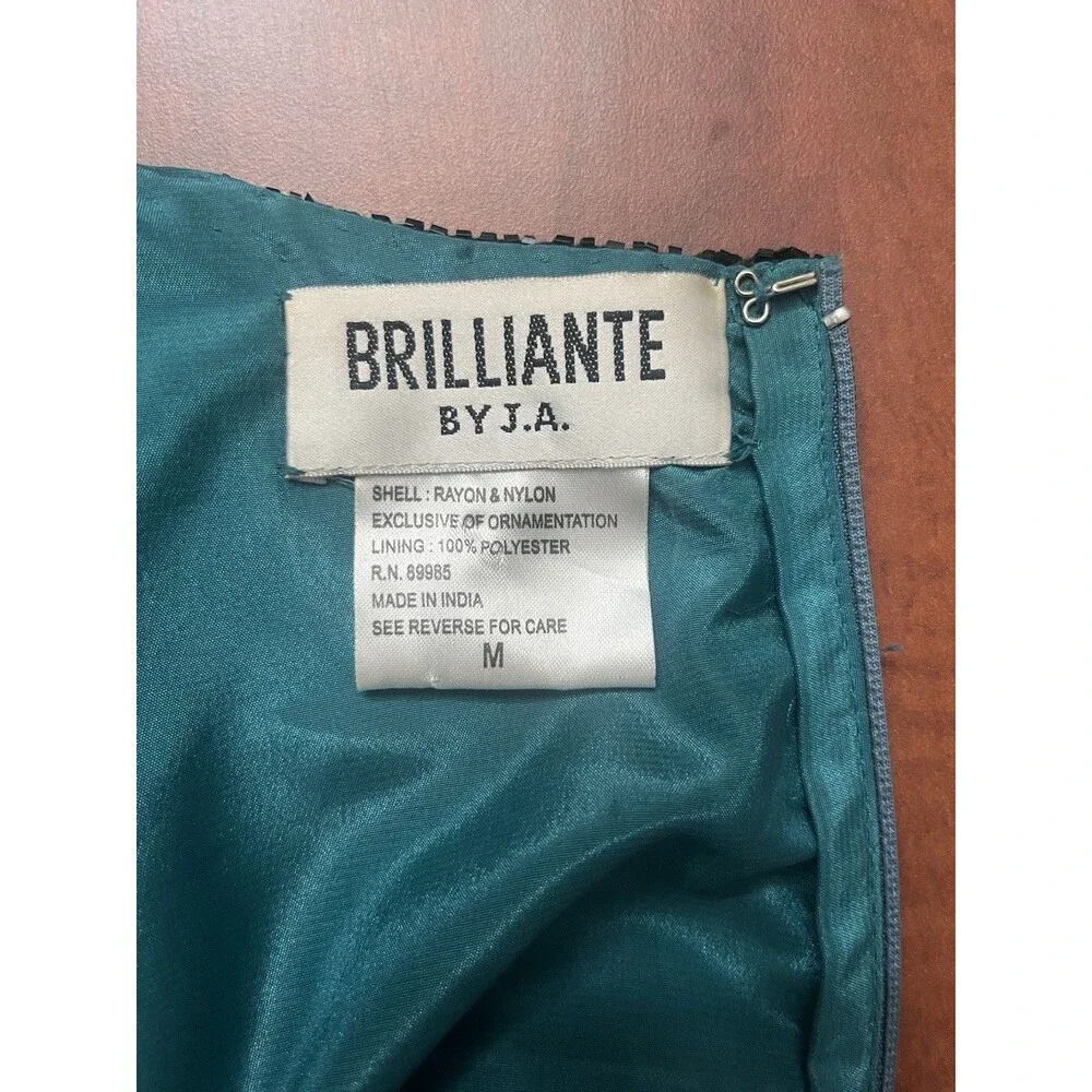 Vintage Brilliante by J.A. Black Silk Beaded with Emerald Green Evening Gown. - Picture 4 of 11